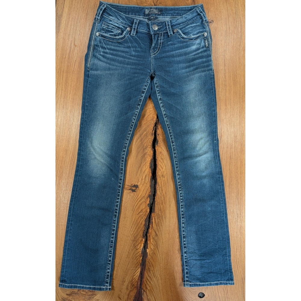 Silver Suki Mid Slim Boot Jeans Womens W26 L33 Medium Wash Stretch Denim